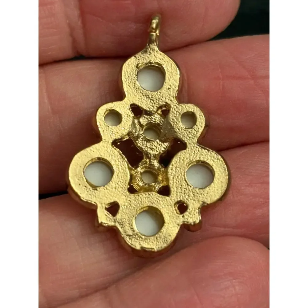 Vintage Gold Tone White Acrylic Cluster Pendant
